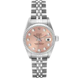 ROLEX DATEJUST SALMON DIAMOND DIAL WHITE GOLD STEEL LADIES WATCH 79174