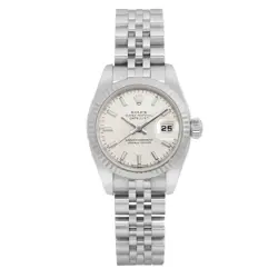 ROLEX DATEJUST 26MM 18K WHITE GOLD STEEL SILVER DIAL LADIES WATCH 179174