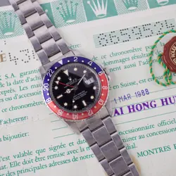 1988 ROLEX GMT-MASTER PEPSI STAINLESS STEEL RED BLUE OYSTER DATE 16750 WATCH