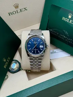 ROLEX DATEJUST 36 NEW 2024 BLUE INDEX DIAL STAINLESS STEEL FLUTED BEZEL JUBILEE