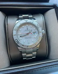 2007 ROLEX YACHT-MASTER 16622 PLATINUM DIAL & BEZEL STAINLESS STEEL WATCH