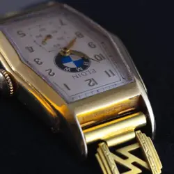 🇺🇸 1935 BMW LOGO BADGE VTG ELGIN MENS DECO WATCH GOLD FLD CUSTOM BRACELET WW2