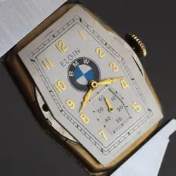 🇺🇸 1935 BMW LOGO BADGE VTG ELGIN MENS DECO WATCH GOLD FLD CUSTOM BRACELET WW2