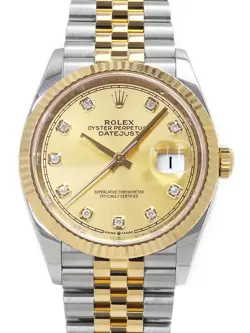 USED ROLEX DATEJUST 36 10P DIAMOND 126233G GOLD CASE: 36MM MEN'S WATCH #121617