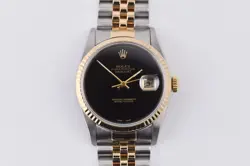 ROLEX DATEJUST 16233 YELLOW GOLD BEZEL CUSTOM ONYX DIAL 36MM