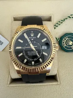 ROLEX SKY-DWELLER 326238 BLACK TWO-PIECE STRAP WITH GOLD BEZEL