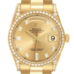 ROLEX PRESIDENT DAY-DATE 36 YELLOW GOLD DIAMOND MENS WATCH 118388