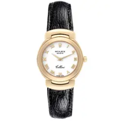 Rolex Cellini Yellow Gold White Dial Brown Strap Ladies Watch 6621