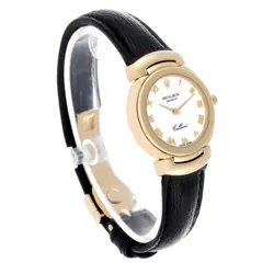 Rolex Cellini Yellow Gold White Dial Brown Strap Ladies Watch 6621