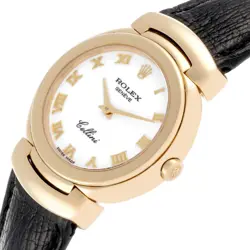 Rolex Cellini Yellow Gold White Dial Brown Strap Ladies Watch 6621