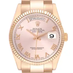 ROLEX PRESIDENT DAY-DATE 36MM ROSE GOLD ROMAN DIAL MENS WATCH 118235