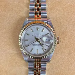 ROLEX LADY-DATEJUST 26 MM BOX PAPERS TWO TONE JUBILEE SILVER DIAL YELLOW GOLD