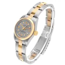 Rolex Oyster Perpetual Steel Yellow Gold Slate Dial Ladies Watch 67183 Box Card