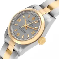 Rolex Oyster Perpetual Steel Yellow Gold Slate Dial Ladies Watch 67183 Box Card