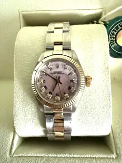 MINT Rolex Oyster Perpetual Date 26mm BLUE Two-Tone 18K Gold Fluted 6917 Watch
