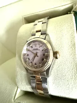 MINT Rolex Oyster Perpetual Date 26mm BLUE Two-Tone 18K Gold Fluted 6917 Watch