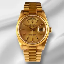 ROLEX PRESIDENT DAY-DATE 36MM 18K YELLOW GOLD BARK FINISH MENS WATCH 18078