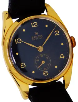 VINTAGE ROLEX MARCONI BLACK DIAL 18K GOLD PLATED CASE MENS WATCH JUST SERVICED