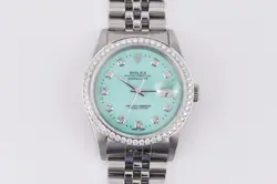 ROLEX DATEJUST 16234 WHITE GOLD DIAMOND BEZEL CUSTOM TIFFANY DIAL 36MM