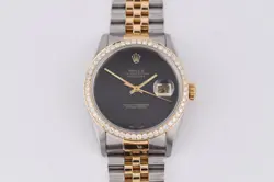 ROLEX DATEJUST 16233 YELLOW GOLD DIAMOND BEZEL CUSTOM ONYX DIAL 36MM