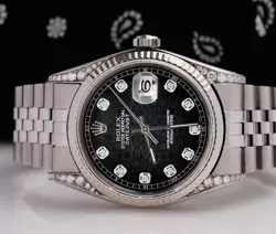 ROLEX DATEJUST 36 BLACK DIAMOND DIAL & FLUTED BEZEL AND  STAINLESS STEEL WATCH