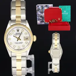 DIAMOND PEARL LADIES ROLEX DATEJUST 26MM 69173 TWO TONE GOLD STEEL OYSTER WATCH