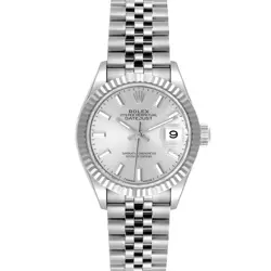 ROLEX DATEJUST 28 STEEL WHITE GOLD SILVER DIAL LADIES WATCH 279174 BOX CARD