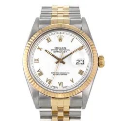 ROLEX DATEJUST 36 16013 WHITE ROMAN STEEL 18K  YELLOW GOLD JUBILEE MENS WATCH