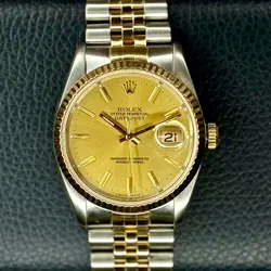 ROLEX MENS DATEJUST 36 TWO-TONE CHAMPAGNE INDEX DIAL FLUTED JUBILEE BAND 16233