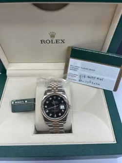 *NEW* Rolex Datejust 36mm Watch Black Diamond Dial 18k Rose Gold & Steel 116201