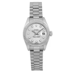 ROLEX DATEJUST PRESIDENT 18K WHITE GOLD SILVER DIAMOND DIAL LADIES WATCH 179179 