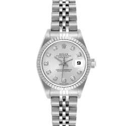 ROLEX DATEJUST 26 STEEL WHITE GOLD SILVER DIAMOND DIAL LADIES WATCH 79174