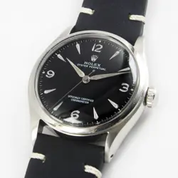 Rolex Oyster Perpetual Bubble Back Black Dial Mens Vintage Steel Watch 6084
