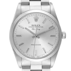 ROLEX AIR KING SILVER DIAL SMOOTH BEZEL STEEL MENS WATCH 14000 BOX PAPERS