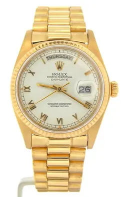 MENS ROLEX DAY-DATE PRESIDENT SOLID 18K YELLOW GOLD WATCH WHITE ROMAN DIAL 18038