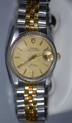 ROLEX TUDOR PRINCE OYSTERDATE SOLID GOLD BEZEL REF. 74033 - NICE LINEN DIAL EX++
