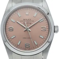 ROLEX AIR KING 14000(A) BOX WARRANTY STAINLESS STEEL MENSWATCH PINK FINISHED...