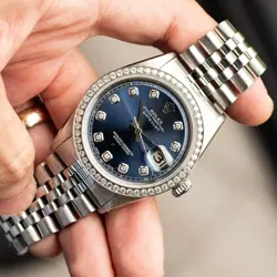 ROLEX 1601 DATEJUST STAINLESS STEEL BLUE DIAMOND DIAL WATCH