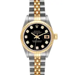 ROLEX DATEJUST BLACK DIAMOND DIAL STEEL YELLOW GOLD LADIES WATCH 69173