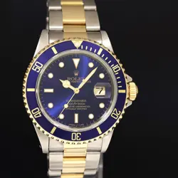 PAPERS Rolex Submariner Date 16803 Two-Tone Gold Steel Blue 40mm Watch Box