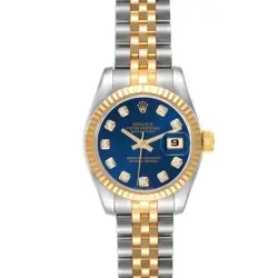 ROLEX DATEJUST STEEL YELLOW GOLD BLUE DIAMOND DIAL LADIES WATCH 179173