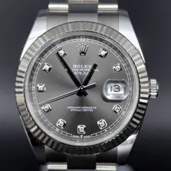 ROLEX DATEJUST 126334 41MM RHODIUM DIAMOND DIAL 18K W GOLD BEZEL FULL SET