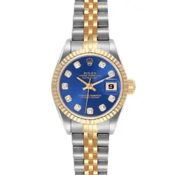 ROLEX DATEJUST BLUE DIAMOND DIAL STEEL YELLOW GOLD LADIES WATCH 69173