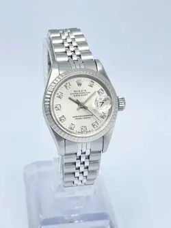 LADIES ROLEX DATEJUST 26MM 69174 FACTORY SILVER DIAMOND DIAL FLUTED WHITE GOLD