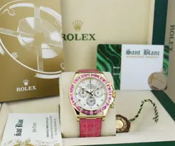 ROLEX 18kt Gold DAYTONA MOP Dial Custom Bezel Pink Croc Strap 116518 SANT BLANC