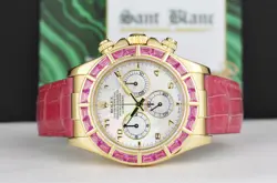 ROLEX 18kt Gold DAYTONA MOP Dial Custom Bezel Pink Croc Strap 116518 SANT BLANC