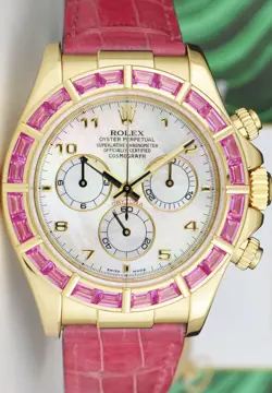 ROLEX 18kt Gold DAYTONA MOP Dial Custom Bezel Pink Croc Strap 116518 SANT BLANC