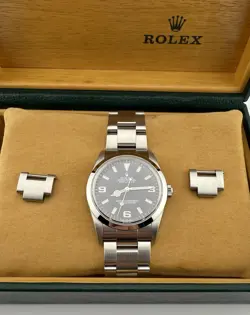 Rolex Mens Explorer 36mm Stainless Steel Black Dial Smooth Bezel Oyster 114270