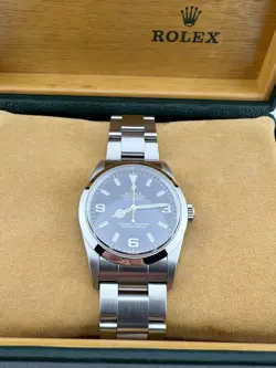 Rolex Mens Explorer 36mm Stainless Steel Black Dial Smooth Bezel Oyster 114270