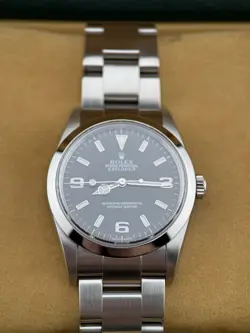 Rolex Mens Explorer 36mm Stainless Steel Black Dial Smooth Bezel Oyster 114270